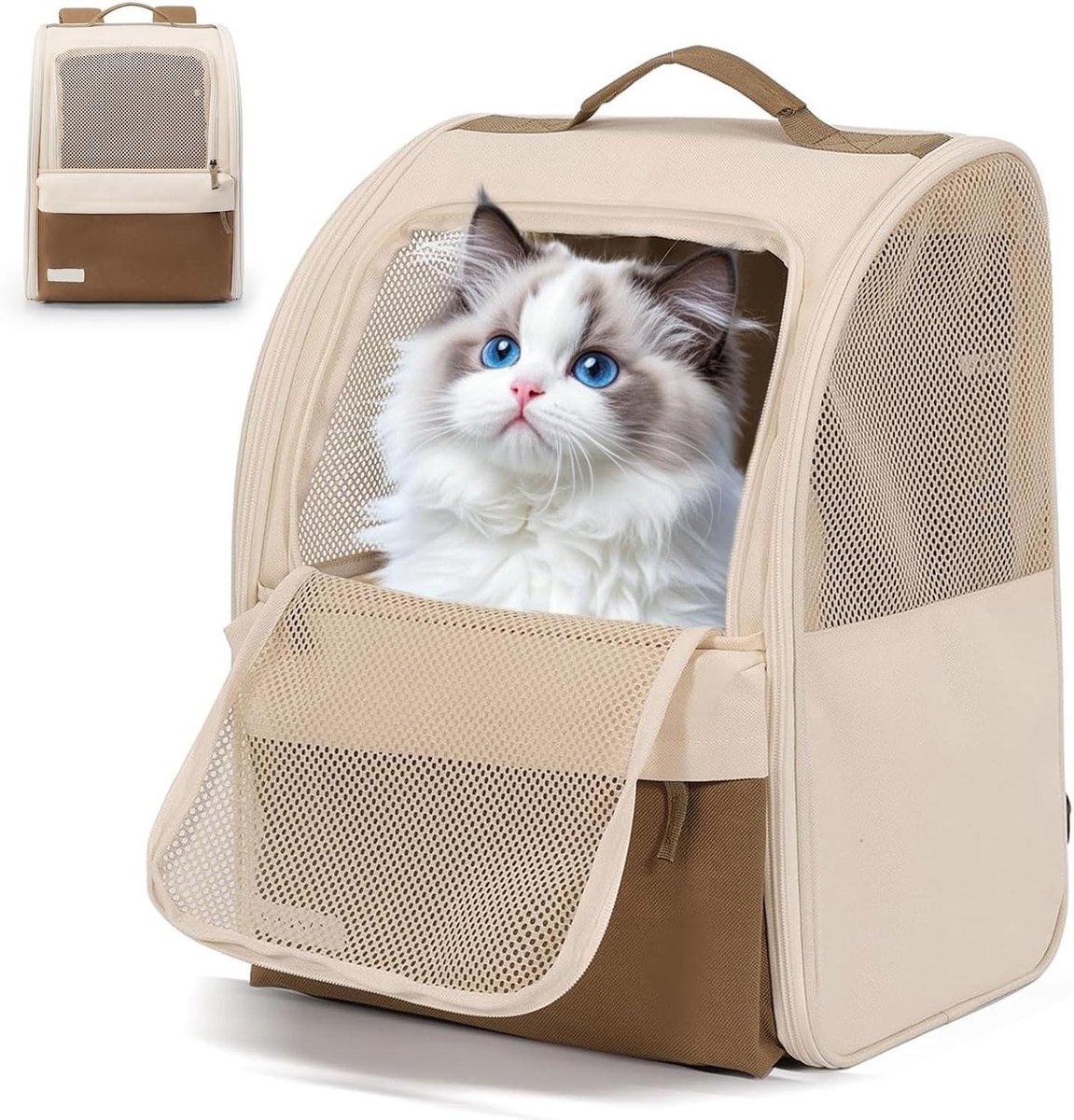 Huisdier Rugzak - Draagtas Kat Hond - Veilig Reizen - Stabiel Frame - Tot 8 kg - Bruin