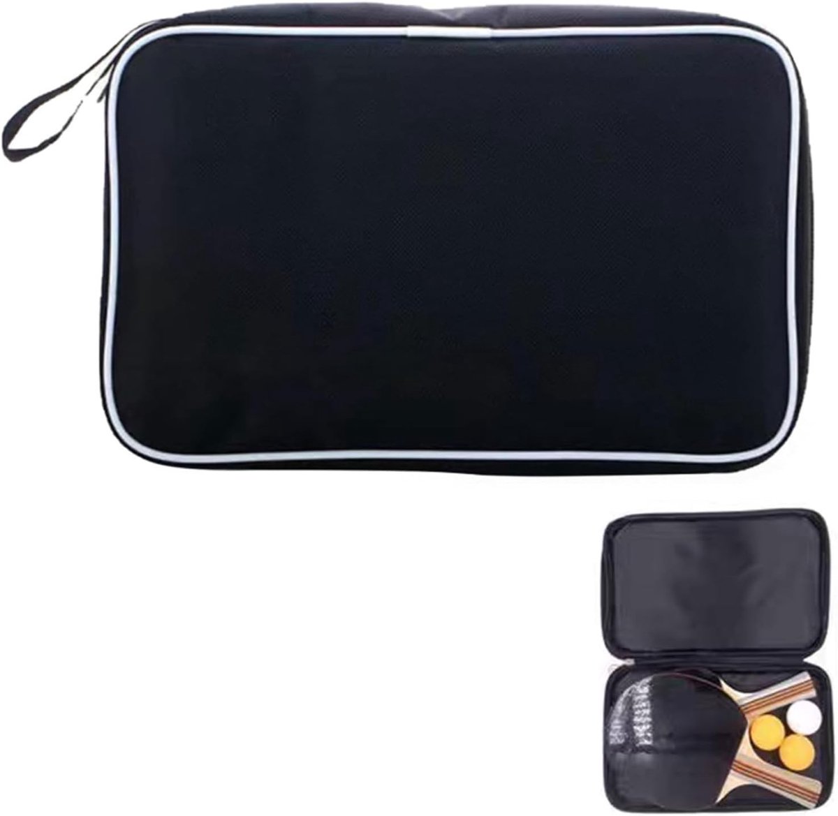 Beschermhoes voor Tafeltennisracket - Zwart - 27 x 17 x 6 cm - Draagbare Transporttas van Polyester - Voor 2 Rackets en 3 Ballen
