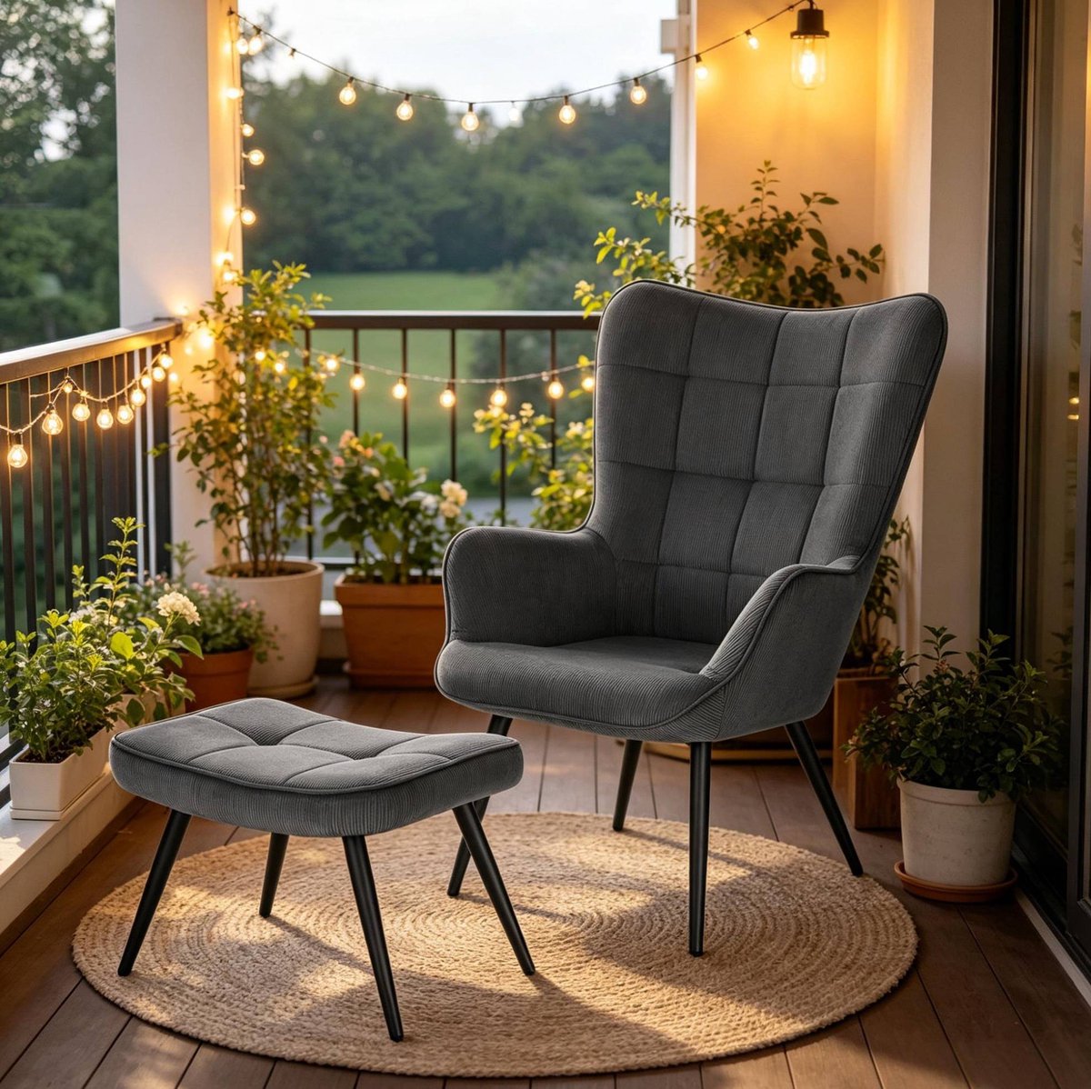 MODENUIT Fauteuil - Tv-stoel Met Hocker - Hoge Rugleuning En Armleuningen - Voor Woonkamer - Donkergrijs