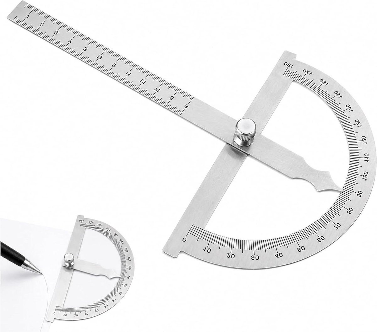 Hoekmeter Metaal - Gradenboog Liniaal - Nauwkeurig Meten - Dubbele Schaalverdeling - 150 mm - Zilver