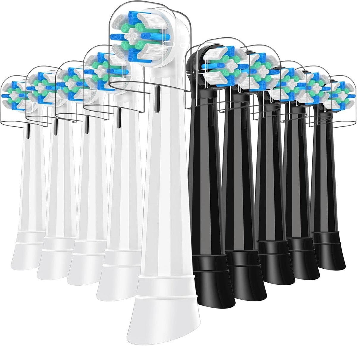 Opzetborstelkoppen - Zwart/Wit - 10 stuks - Compatibel met Oral B iO 2/3/4/5/6/7/8/9/10 - Voor Elektrische Tandenborstels