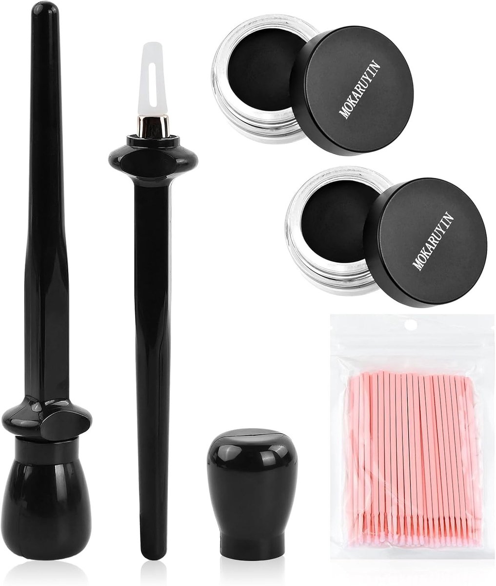 Eyeliner Sjablonen Set met 2 Flessen Zwarte Eyeliner en 50 Wattenstaafjes voor Perfecte Ogen Make-up, Herbruikbare Siliconen Tools voor Vrouwen en Meisjes