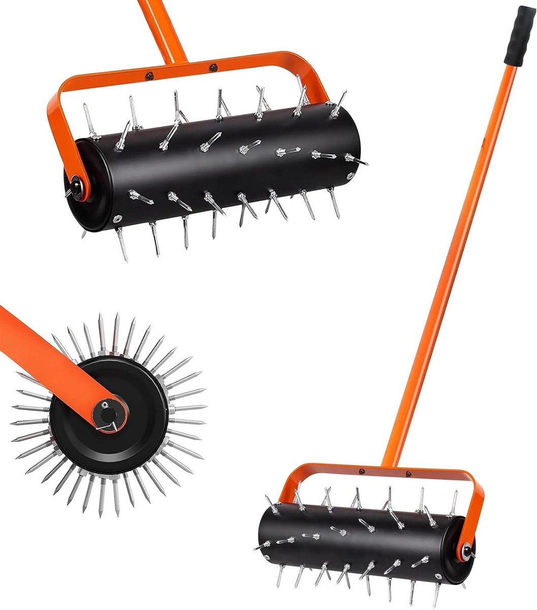 Gazonbeluchter Rol - Tuinwals Aerator - Gazon Verbeteren - Vulbare Trommel - 180 cm Lengte - Zwart Oranje