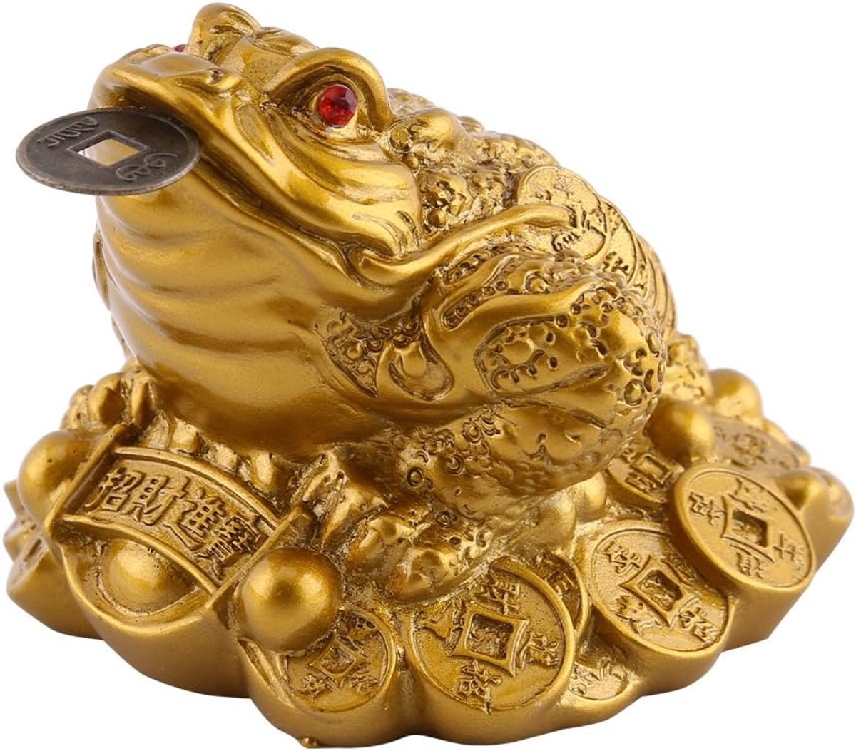 SnelShoppen - Feng Shui Geluksfrog/Toad Beeld voor Welvaart - Decoratie met Munt - 65x60x50mm Messing - Chinese Gelukssymbolen voor Thuis en Kantoor