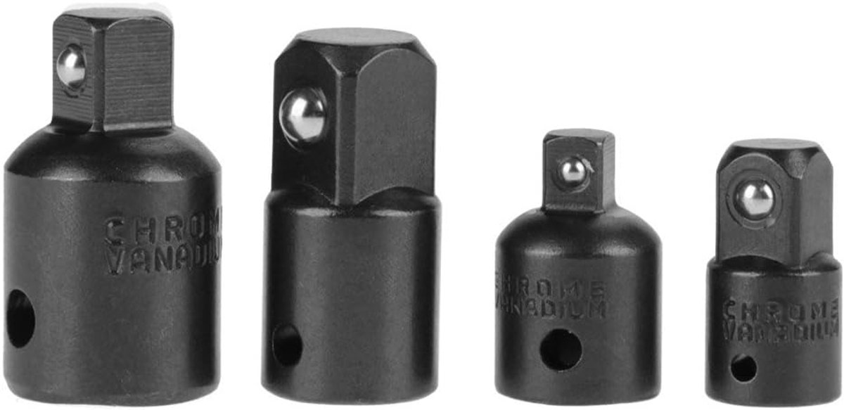 SnelShoppen - 4-delige Chrome Vanadium Stalen Stekkeradapter en Reducer Kit - 1/4 inch, 3/8 inch, 1/2 inch Sleuteladapter, Vergrendeling, Verlengingss