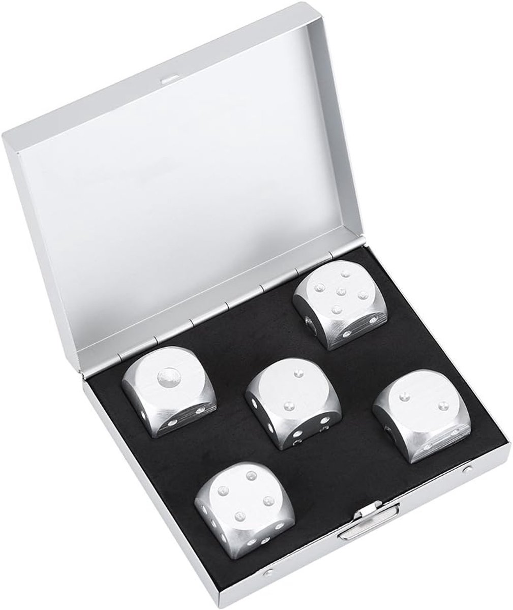 SnelShoppen - Dadi Poliedrici Set Dadi metaal DND Set, 5 stuks vierkante zilveren dobbelstenen voor tafelspellen, poker en rollenspellen