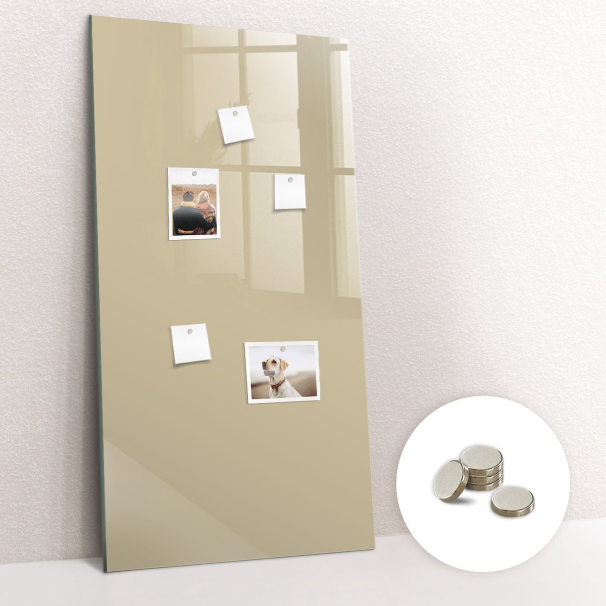 Tulup Glassboard - Beige kleur Magneetbord - 60 cm x 120 cm - Memobord Glas - Design Memobord - Magnetisch Wandbord Beige - Inclusief Gratis Magneten - Magneetbord Muur - Magnetic Board