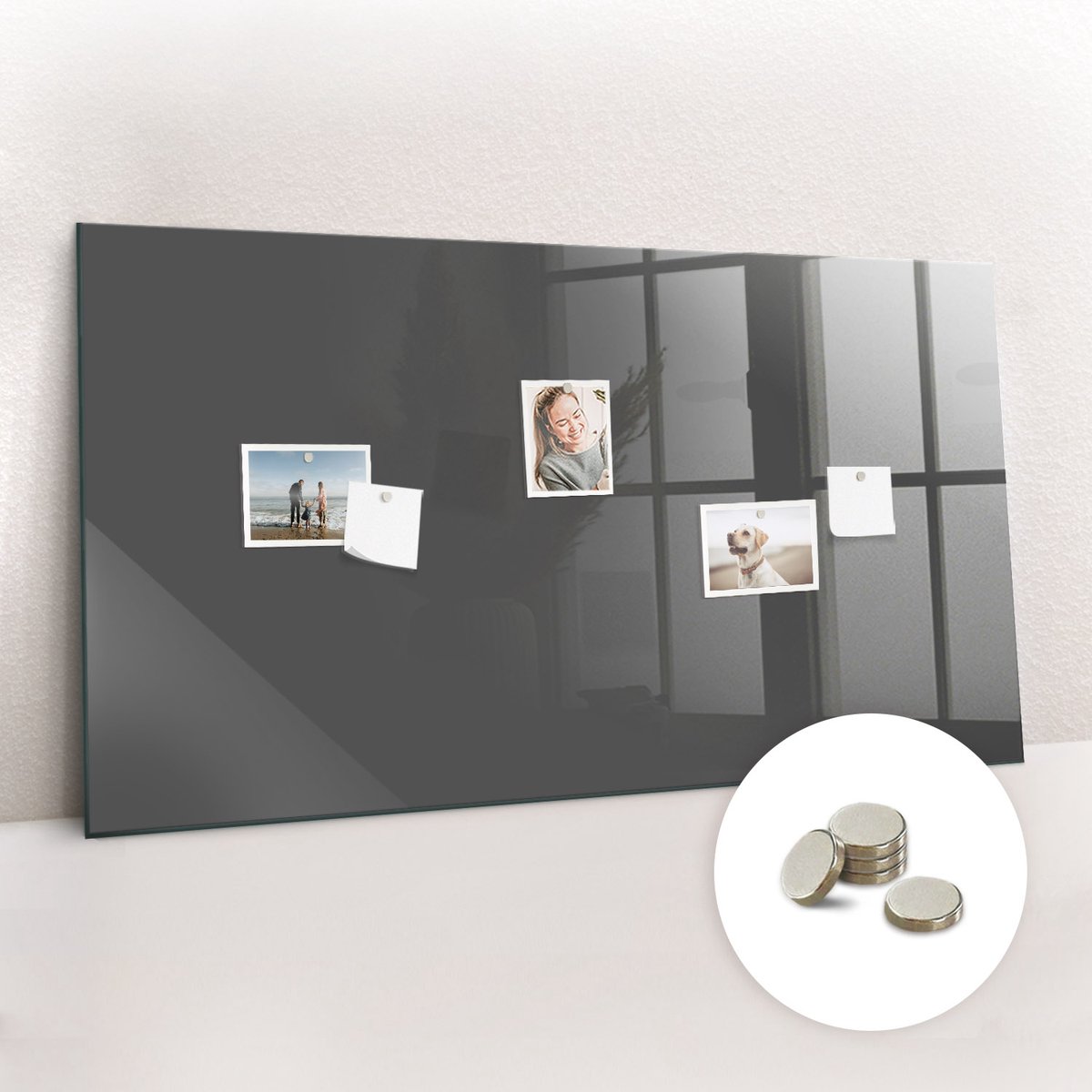 Tulup Glassboard - Grijze kleur Magneetbord - 120 cm x 60 cm - Memo Bord - Moderne Wanddecoratie - Magnet Board Grijs - Gratis 5 Sterke Magneten - Magnetic Board - Magnetisch Bord Kind