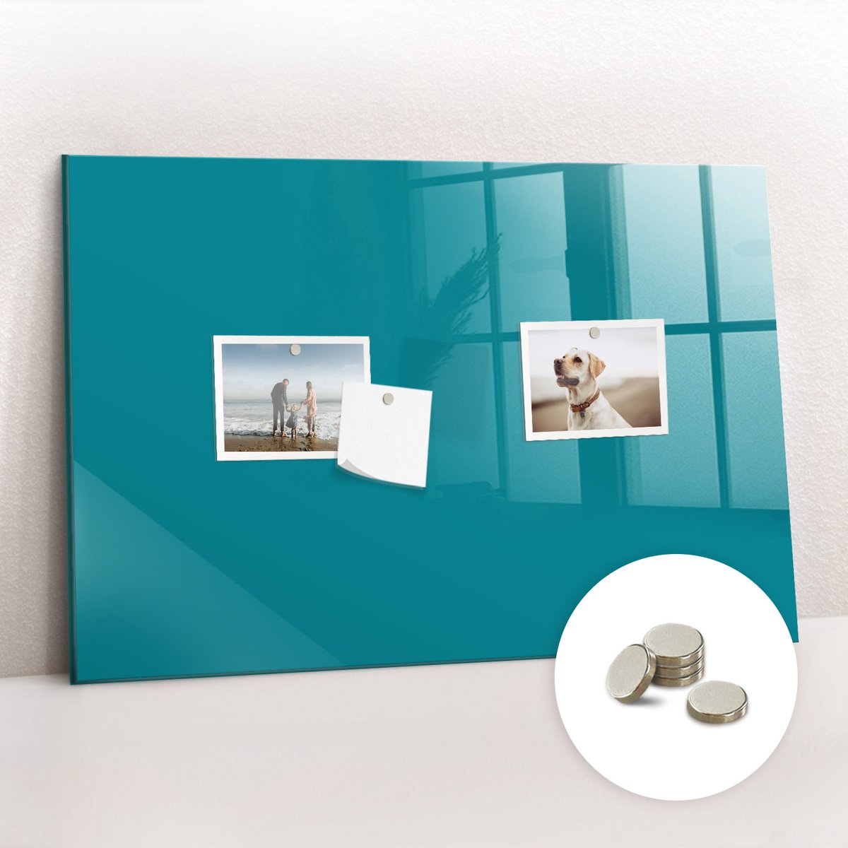 Tulup Glassboard - Zeekleur Magneetbord - 60 cm x 40 cm - Magneetbord Design - Stylish Memo Board - Magnetisch Memobord Maritiem - Gratis 5 Sterke Magneten - Magnetisch Bord Kind - Magneetbord Foto