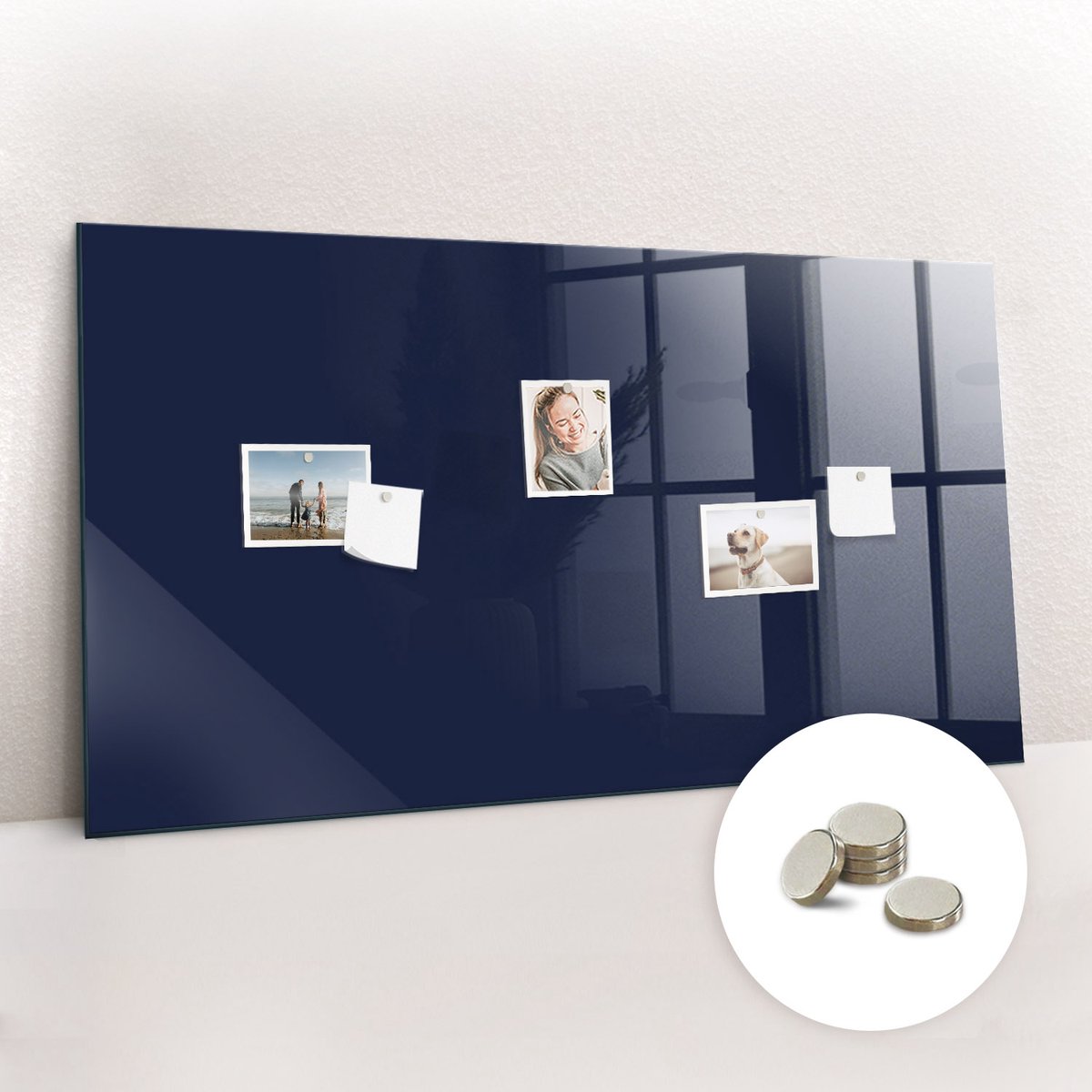 Tulup Glassboard - Kleur: donker marineblauw Magneetbord - 120 cm x 60 cm - Magneetbord Foto - Minimalistisch Prikbord - Magneetbord Muur Donker marineblauw - Gratis 5 Sterke Magneten - Magnet Board - Magnetisch Memobord