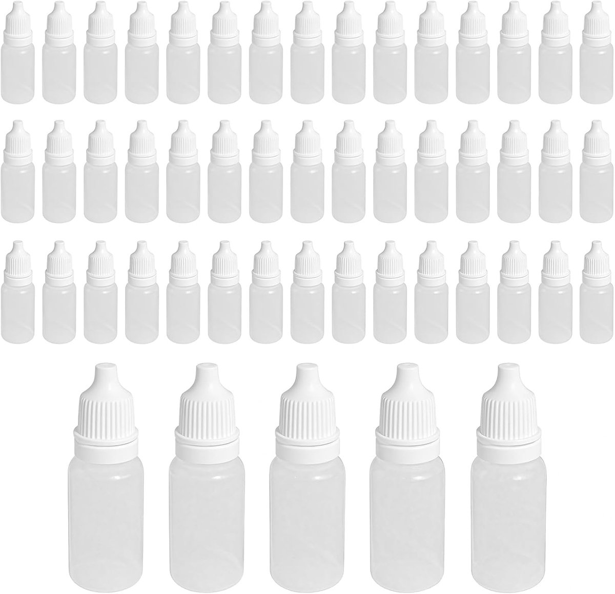 SnelShoppen - 50 Stuks Lege Flesjes Met Dopper 10ml/15ml/20ml/30ml - Plastic, Navulbaar, Perfect Voor Oplosmiddelen, Olieën, Verf, Essences, Oogdruppe