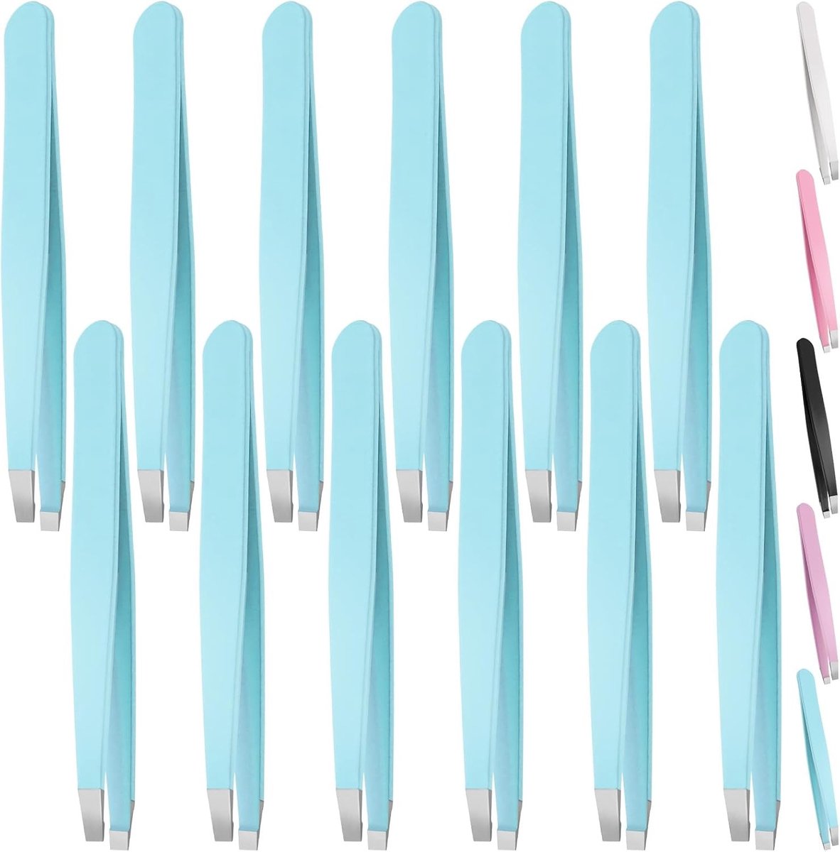 12 Pcs 3.79 Inch Blauwe Precisie Pincetten van Roestvrij Staal, Professionele Kit voor Het Epileren van Wenkbrauwen en Haarverwijdering, Geschikt voor Mannen en Vrouwen