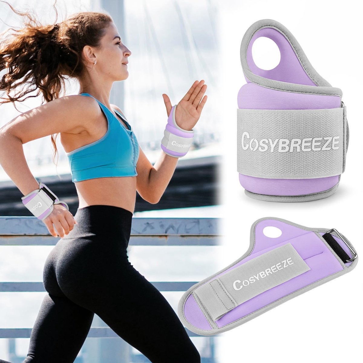 SnelShoppen - Cosybreeze Polsgewichten 1 kg - Paar Gewichten met Klittenbandsluiting voor Fitness, Wandelen, Fysieke Oefeningen, Joggen - Lichtpaars