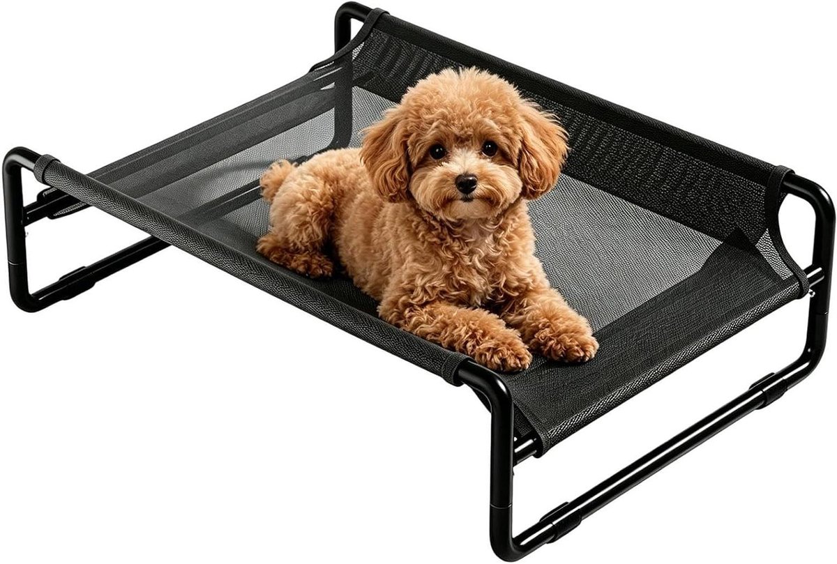 Verhoogd Hondenbed - Buitenmand Hond - Frisse Rustplek - Voorkomt Vocht - 61x46x21 cm - Zwart