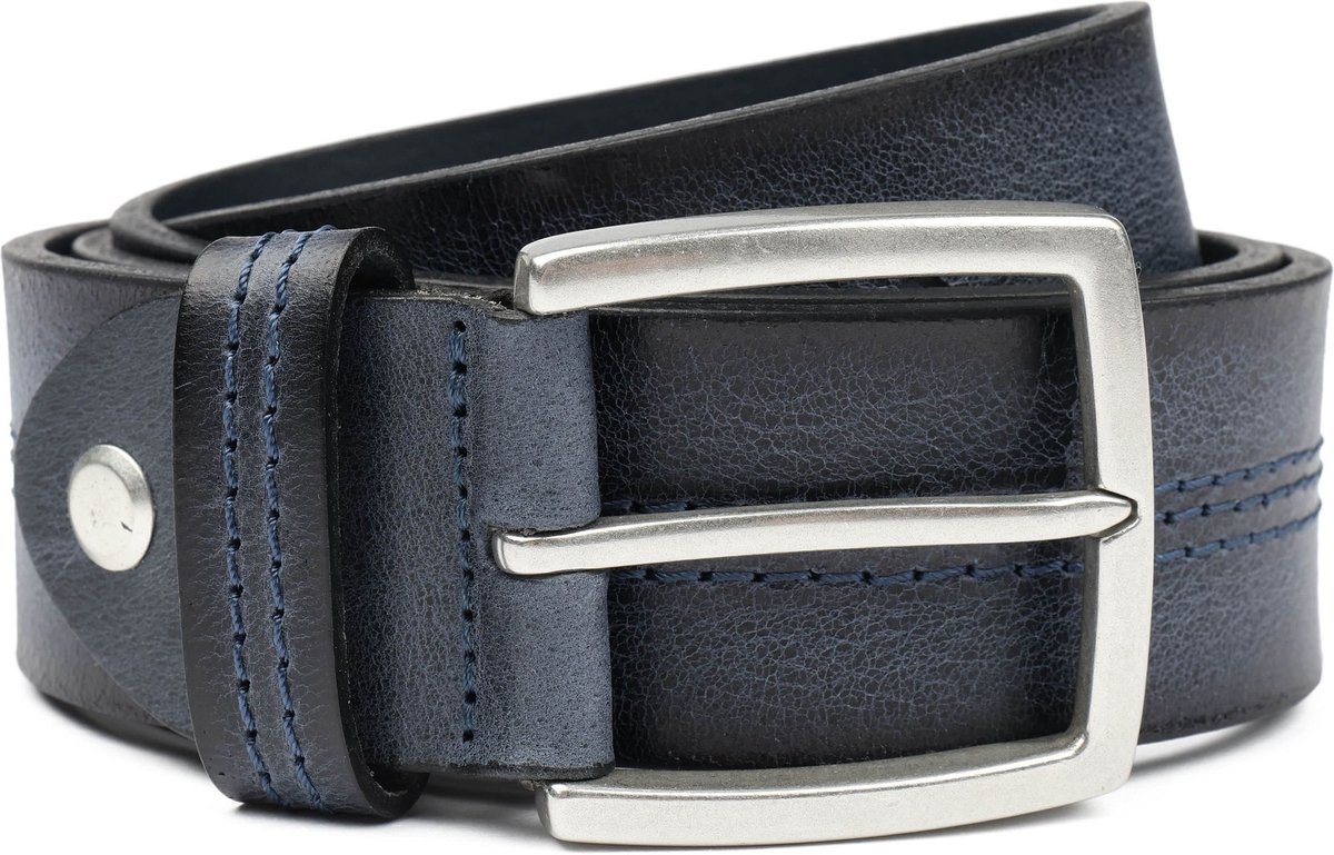 Suitable Riem Leer Donkerblauw (navy) - Maat 95 - Heren leren broekriem / broeksriem - Ceintuur - Riem casual
