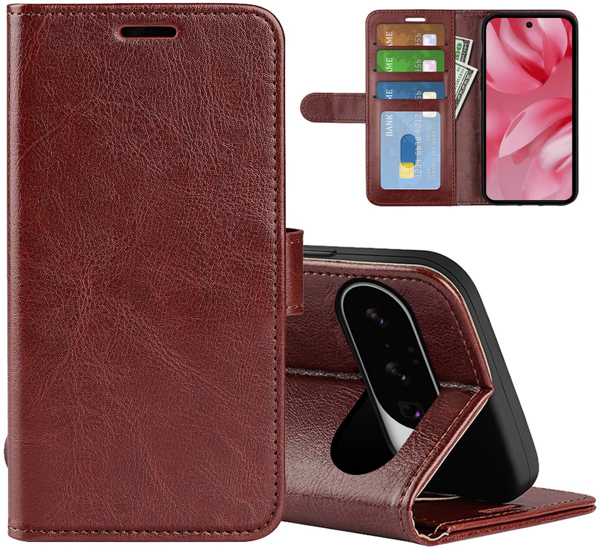 MobyDefend Hoesje - Geschikt voor Google Pixel 11 - Wallet Book Case (Sluiting Achterkant) - Bruin