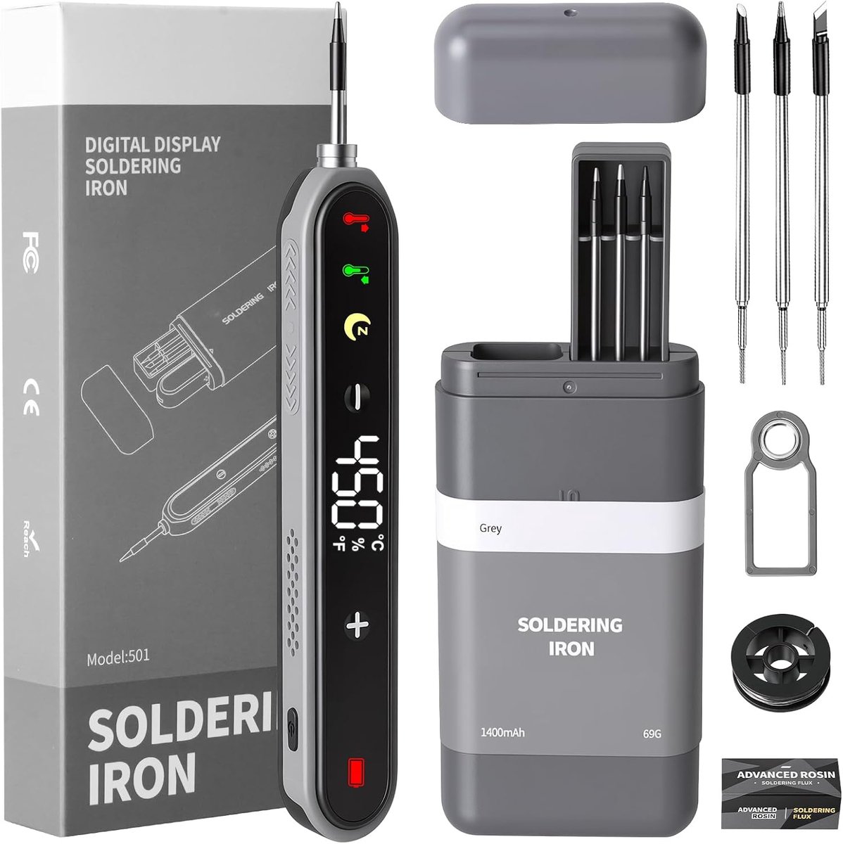 Soldeerbout set - 1400mAh batterij - instelbare temperatuur 180-450°C - ideaal voor elektronica en DIY-projecten - SnelShoppen