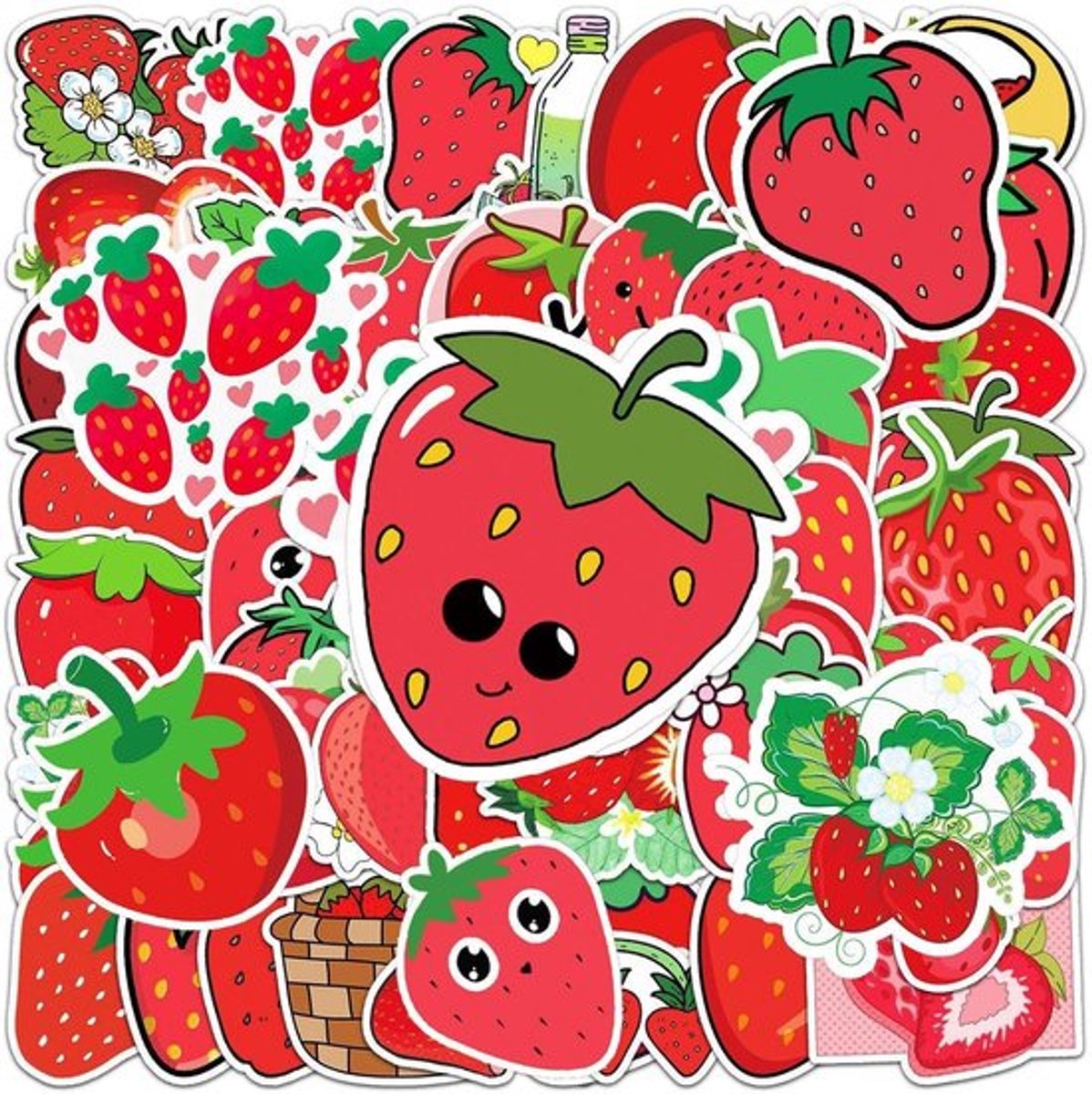Aardbeienstickers 100 stuks - Waterdichte Stickers - Creatieve Fruitstickers - PVC Zelfklevend - Decoratie voor Notebooks/Suitcases