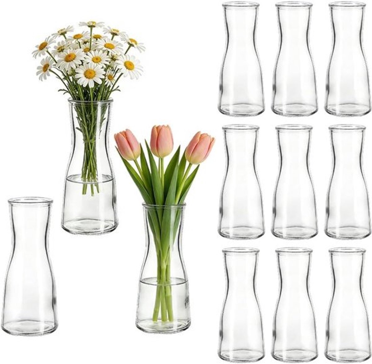 Set van 12 Kleine Glazen Vazen - Moderne Minimalistische Bloemenvazen voor Tafelversiering, Bruiloften en Verjaardagscadeaus
