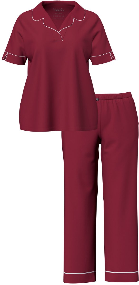 Ulla Popken Dames - Pyjama sierpaspels reverskraag korte mouw - Purperrood - Maat 46+