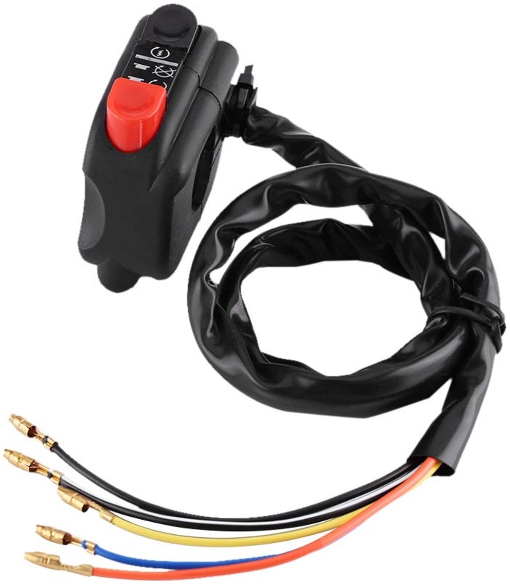 SnelShoppen - Motor Handvat Schakelaar Mount, 7/8 Inch Handlebar Switch met Aansluitkabels, Zwart, Weersbestendig, Eenvoudige Installatie, Start- en S