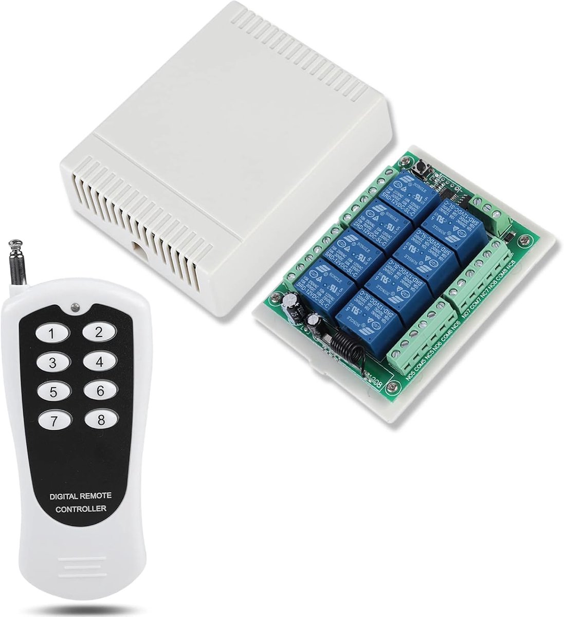 SnelShoppen - Draadloze 12V DC Afstandsbediening 433MHz 8 Kanaal 100m Bereik Ontvanger met Transmitter voor Verlichting, Waterpomp, Heater, Garagedeur