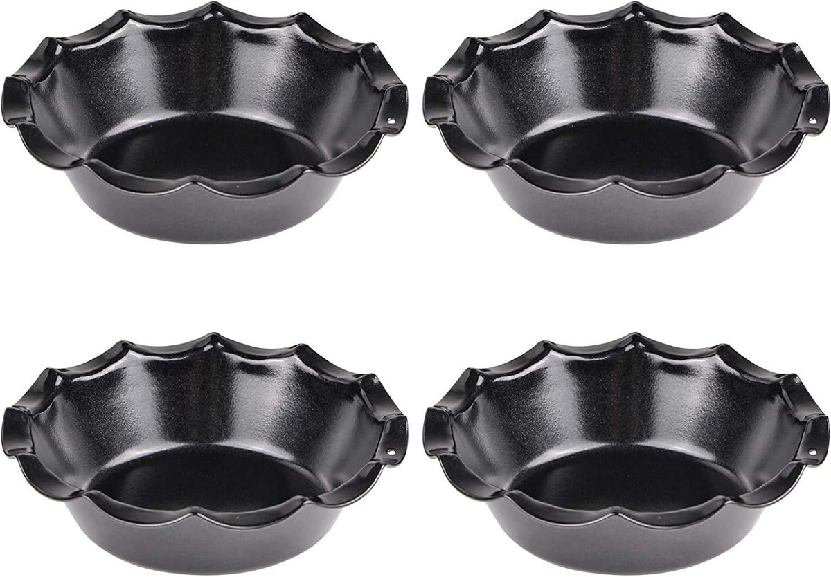 SnelShoppen - Individuele Cakevormen met Golfrand Rond Mini Cakevormen 12cm Antiaanbak Quiche Bakvormen Set van 4 voor Taartjes, Quiches, Desserts en