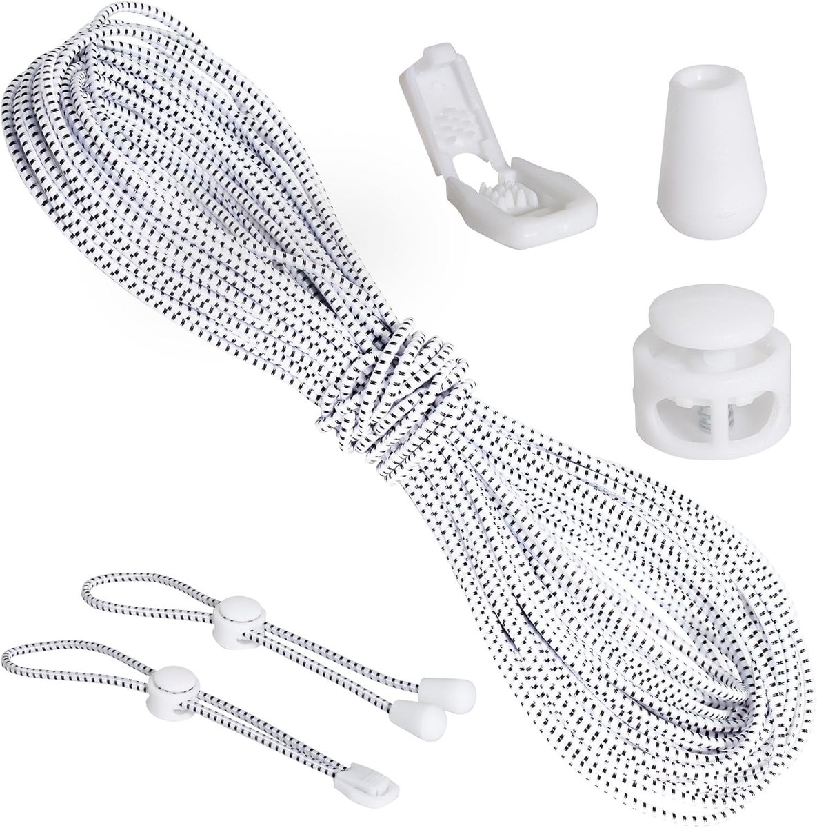 Eraser Cord 3 mm 12 m Set incl. 60 Accessories (20 Cord Stoppers, 20 Rope Clips, 20 End Caps), Elastic Eraser Cord for - ShopVlot