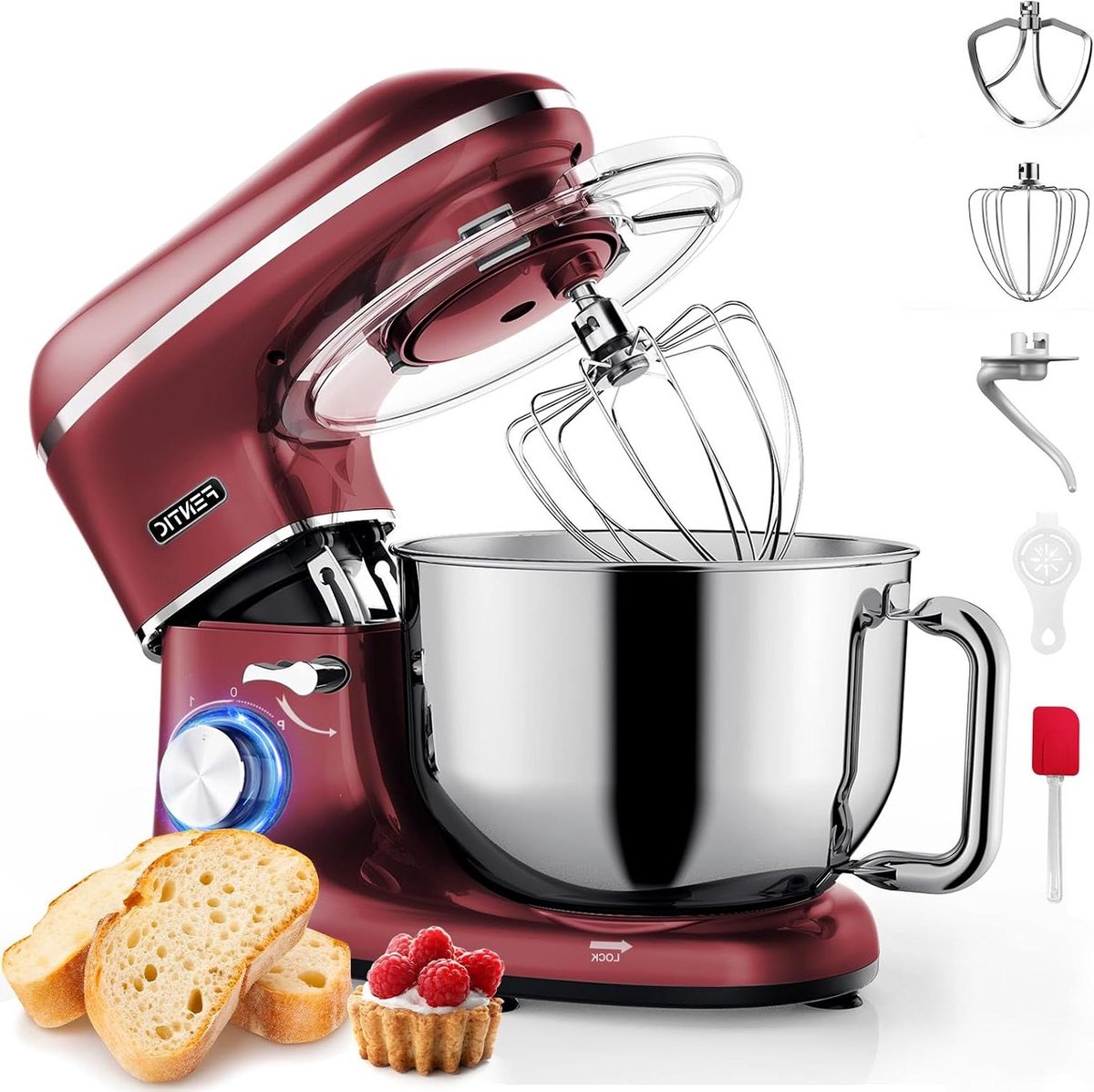 Keukenmachine - Keukenrobot Mixer - Bakken en Koken - Krachtige 2000W Motor - 62 Liter Kom - Rood