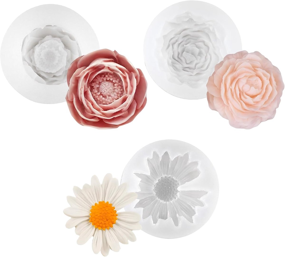 Silicone Candles 3 Pieces Candle Shape Flowers 3D Silicone Shape Candles Casting Moulds Candles Mould for DIY Candles - ShopVlot