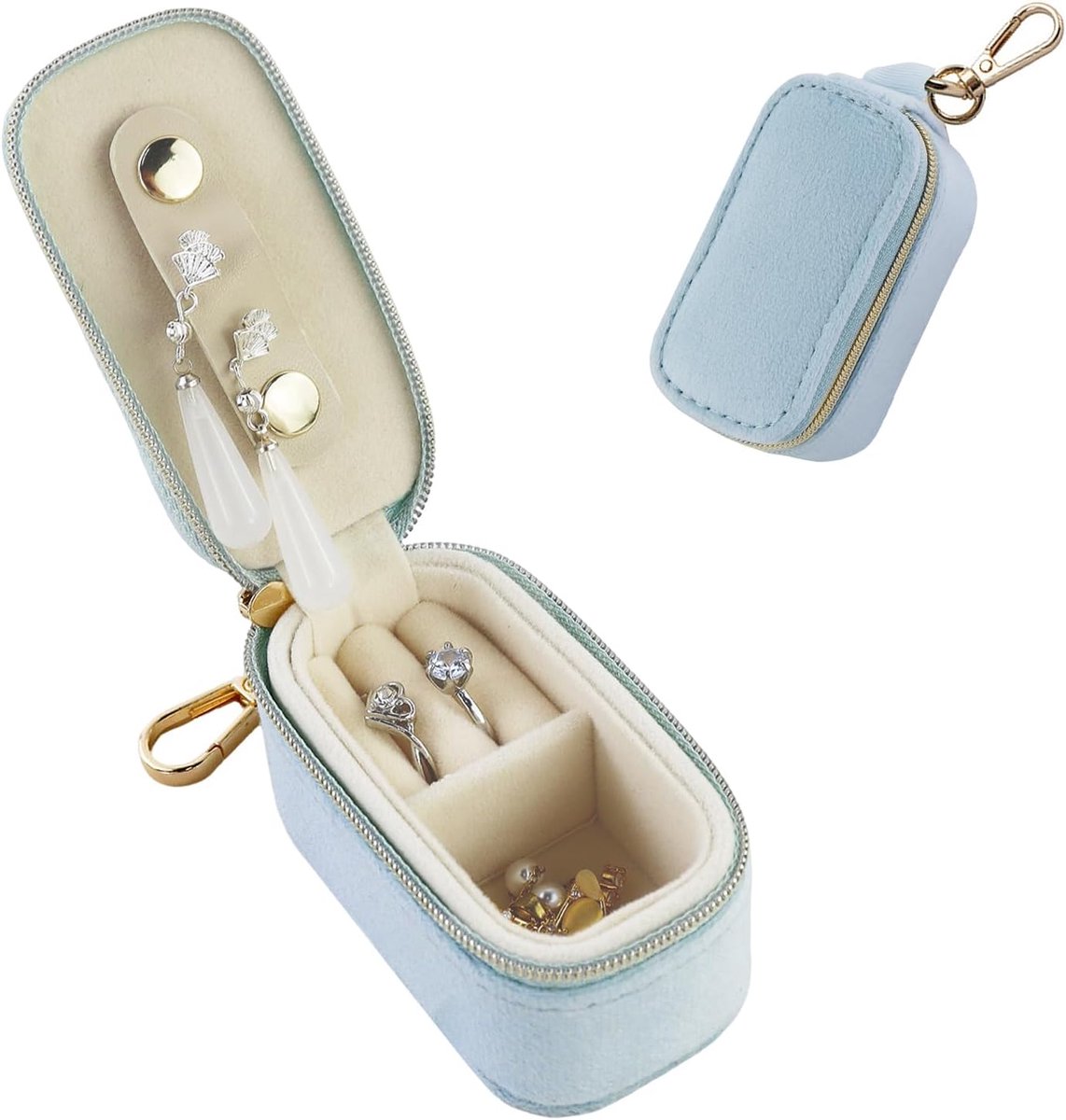Mini Jewellery Box, Portable Travel Jewellery Box for Women with Keychain, Velvet Jewellery Box, Small for Necklaces - ShopVlot