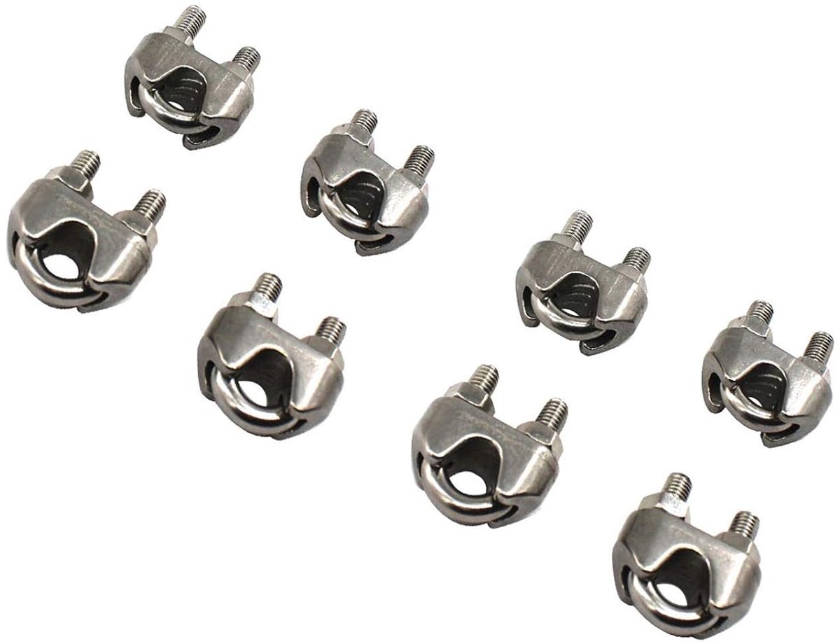 SnelShoppen - M8 Set van 8 RVS Kabelklemmen Draadclip Diverse Maten Roestvrij Staal Voor Kabels en Touwen Voor Tuin, Camping en Klussen