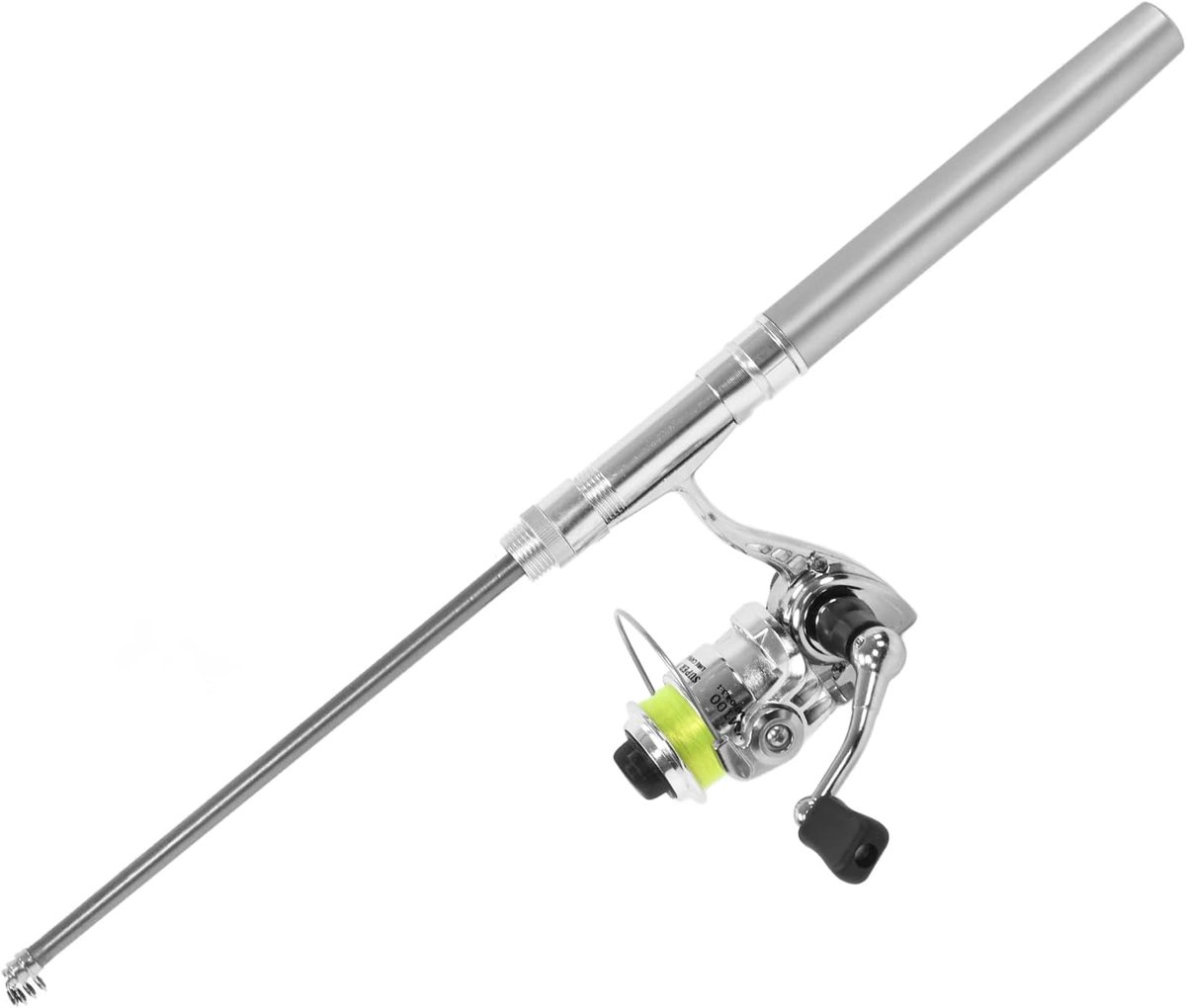 SnelShoppen - Mini Penvorm Hengel en Reel Combinaties, Draagbare Opvouwbare Vistuig voor Rotsvissen, Rivier- en Zeevissen, Hoogwaardige Aluminium Lege
