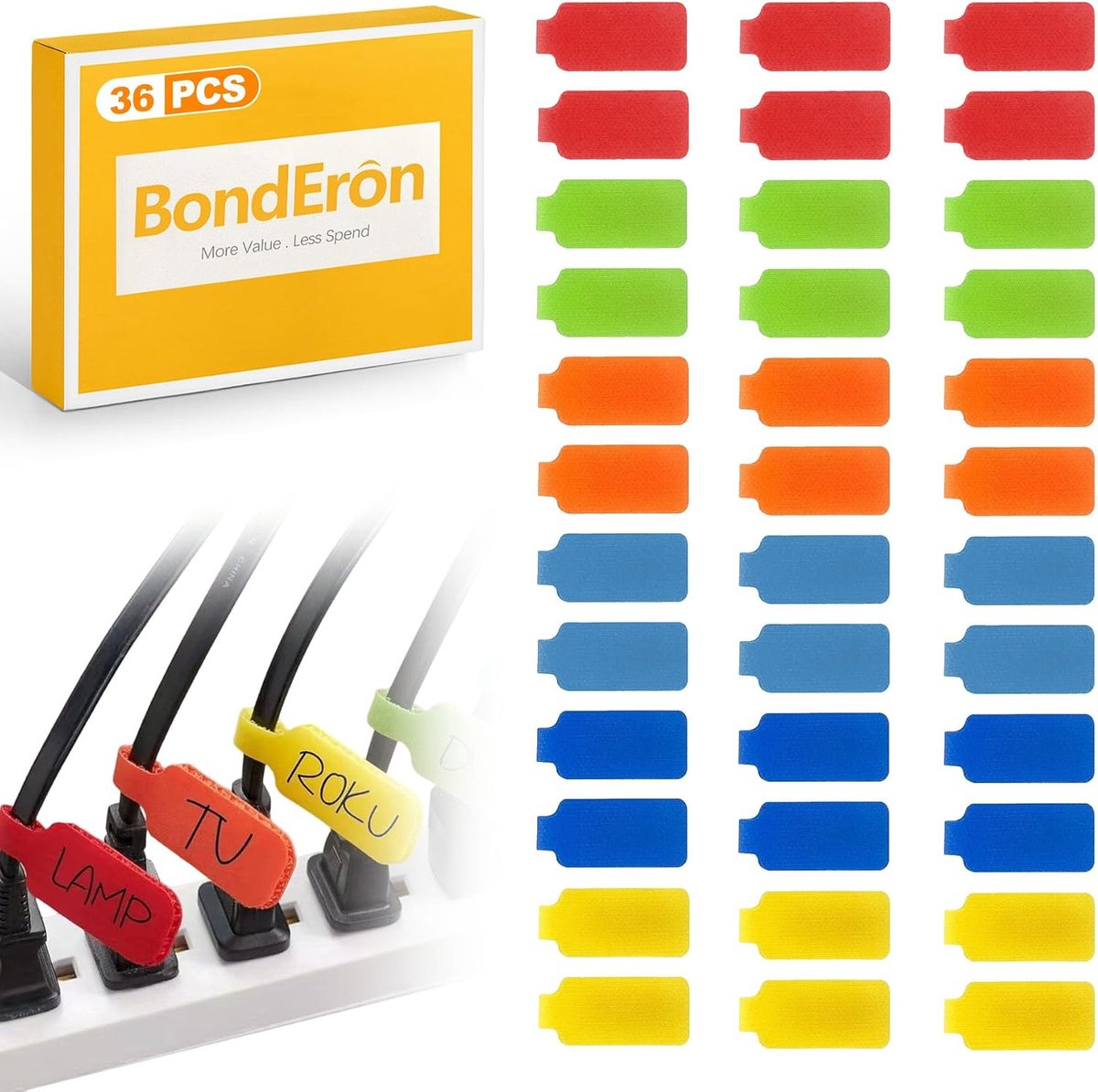 SnelShoppen - 36 Stuks Kabellabels Set met Klittenbandsluiting, Zelfklevende Kabelmarkers voor Kabelbelettering, Meerkleurige Kabelmanagement Oplossin