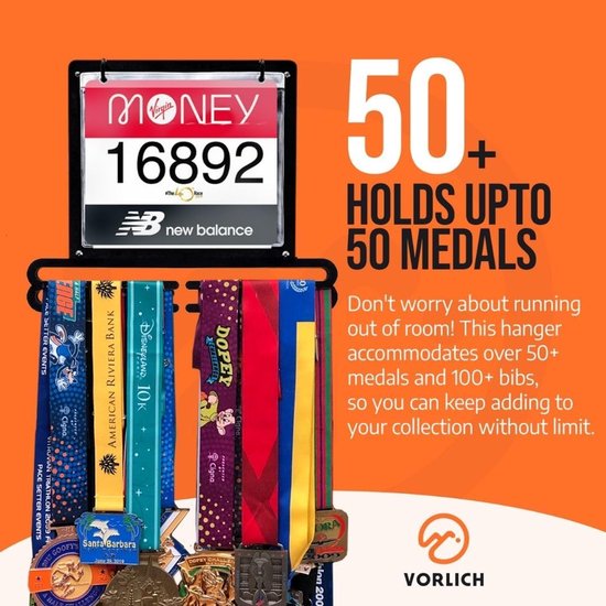 Medaillehouder en Bibdisplay - Sport Display - Herinneringen Bewaren - Ruimte voor 50+ Medailles - 356 cm Breed - Zwart — afbeelding 4
