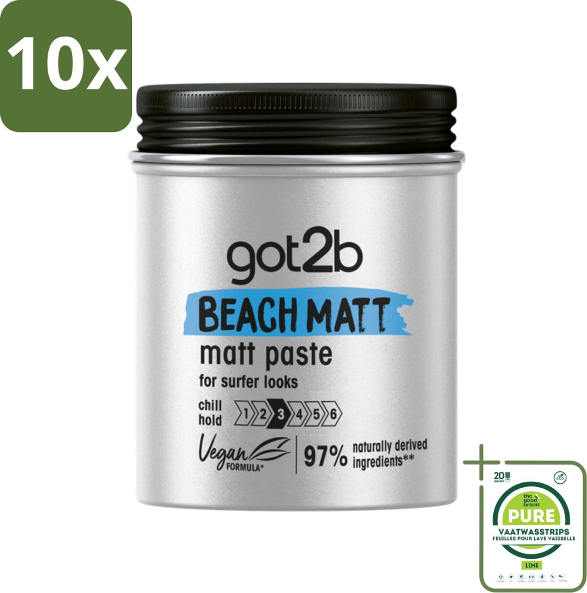 10 x Got2B - Styling Paste - Beach Matt - 100 ml - Grootverpakking - Beach Look - Matte Styling - Surfer Look - Natuurlijke Styling - Vegan Styling
