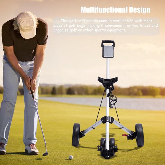 Golf Push Cart - Golf Trolley - Golfen op de baan - Opvouwbaar lichtgewicht ontwerp - 3 wiel - Zilver van GOLF — afbeelding 3