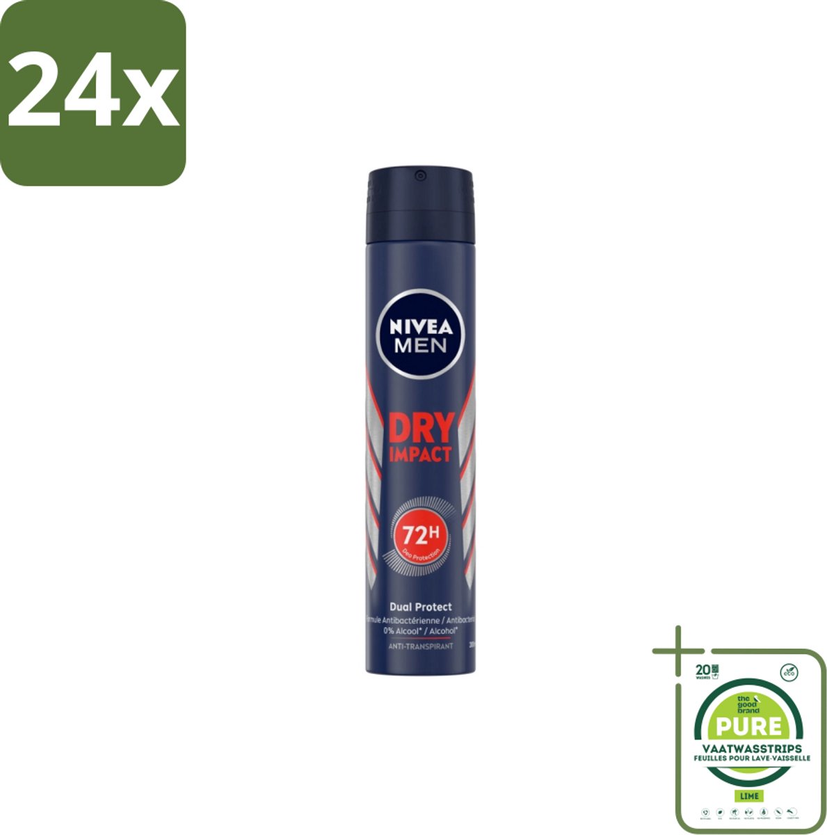 NIVEA MEN – Anti-transpirant spray – Dry Impact – 200 ml - Voordeelverpakking - 24 stuks - Anti-transpirant spray - Zweet en geur