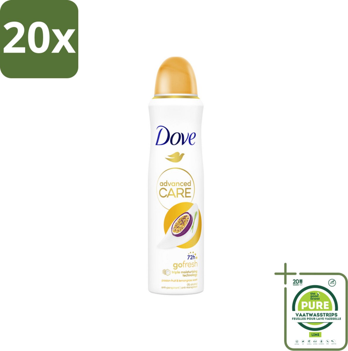 20 x Dove – Deodorant Spray – Passievrucht & Citroengras – 150 ml - Grootverpakking - Anti-transpirant - Deodorant Spray - Passievrucht - Citroengras - Zweetbehandeling
