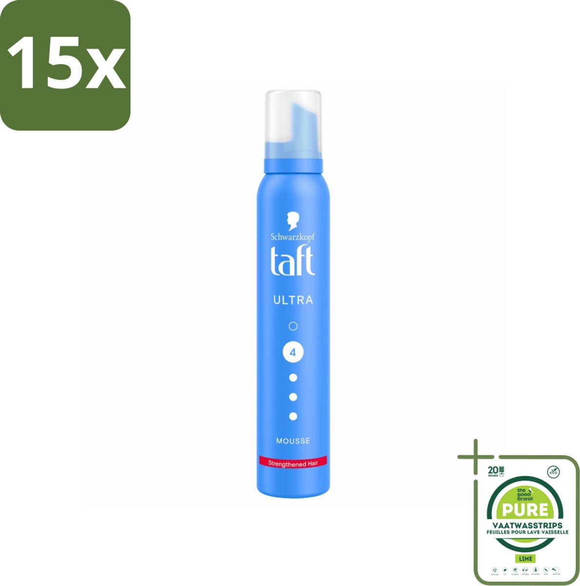15 x Taft - Haarmousse - Ultra 4 - Volumineuze fixatie - 200 ml - Grootverpakking - Haar Mousse - Volume Mousse - Sterke Fixatie - Haar Styling - Hittebescherming