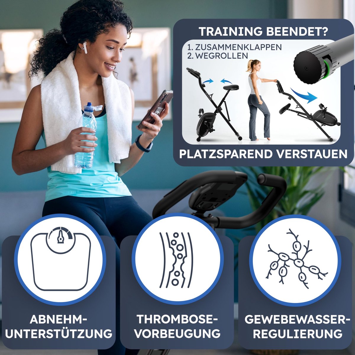 SnelShoppen - FlexiFoam Inklapbare Hometrainer, Ergometer, Extra Comfortabel en Stil, Tot 150 kg Belastbaar, Ideaal voor Senioren en Thuis Fitness