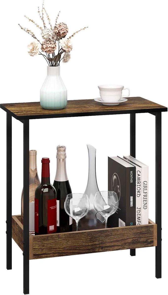 CORE Bijzettafel - Salontafel met 2 Opbergplanken - Compacte Sidetable en Hoektafel - Multifunctionele Bankconsoletafel met Extra Opbergruimte - Stevig Metalen Frame - Industrieel Design - 50x25x55cm - Houtlook/Zwart