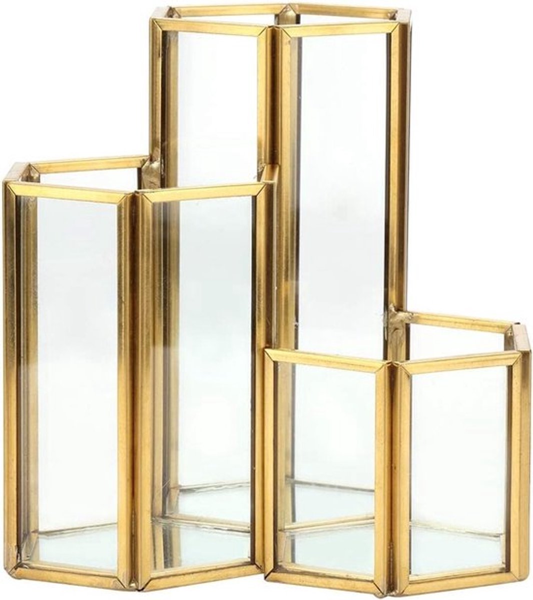 Moderne multifunctionele glazen pennenhouder en make-upborstel organizer voor bureau en badkamer, perfect voor cosmetica en bureauorganisatie