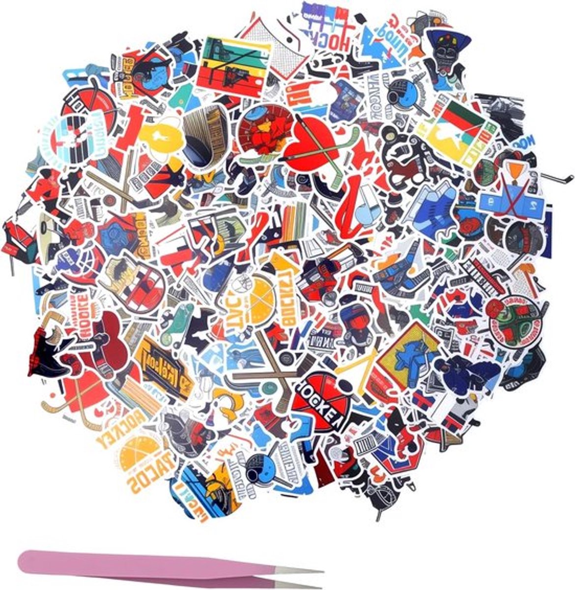 220 Stuks Hockey Puck Stickers met Pincet, Waterdichte Vinyl Stickers voor Skateboard, Auto en Laptop, Perfect voor Jongeren en Kinderen