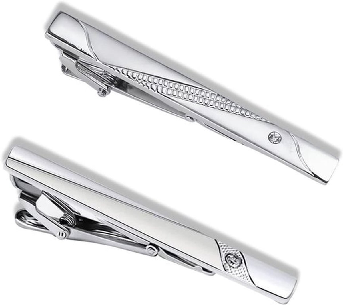 Stijlvolle 2-delige stropdasclip voor heren - Perfect voor zakelijke bijeenkomsten en bruiloften, 6 cm, zilverkleurig metaal, elegante accessoires voor mannen