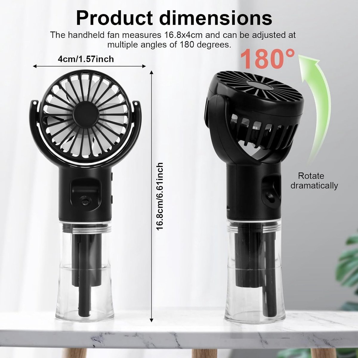 Handventilator - Wit - 16.8 x 4 x 4 cm - USB-oplaadbare Mini-ventilator met Nevelfunctie - Voor Thuis, Kantoor en Reizen