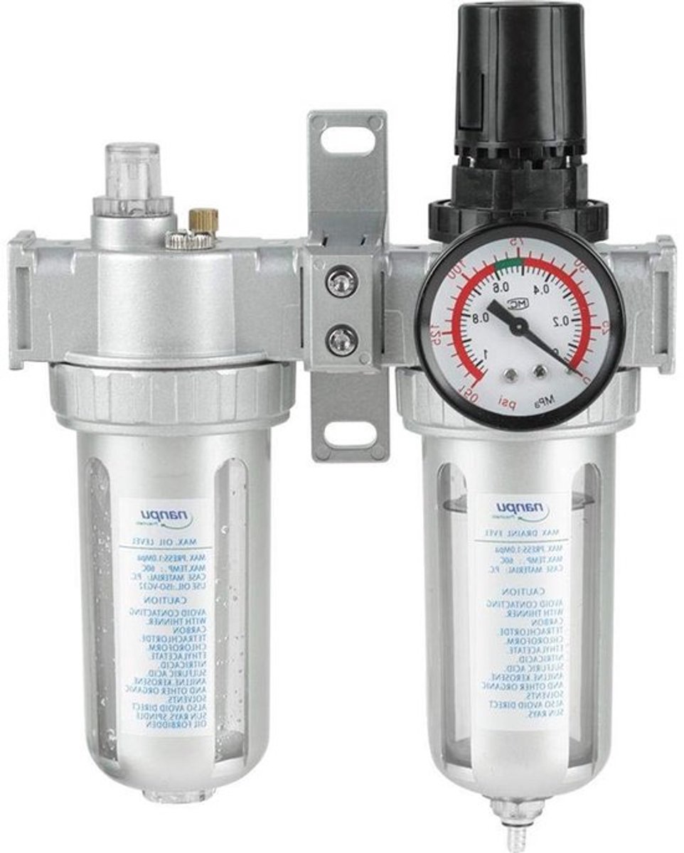 Luchtdrukfilter en Regulator 1/2 Inch voor Olie en Water, Filter Nauwkeurigheid 40um, G1/2 Aansluiting
