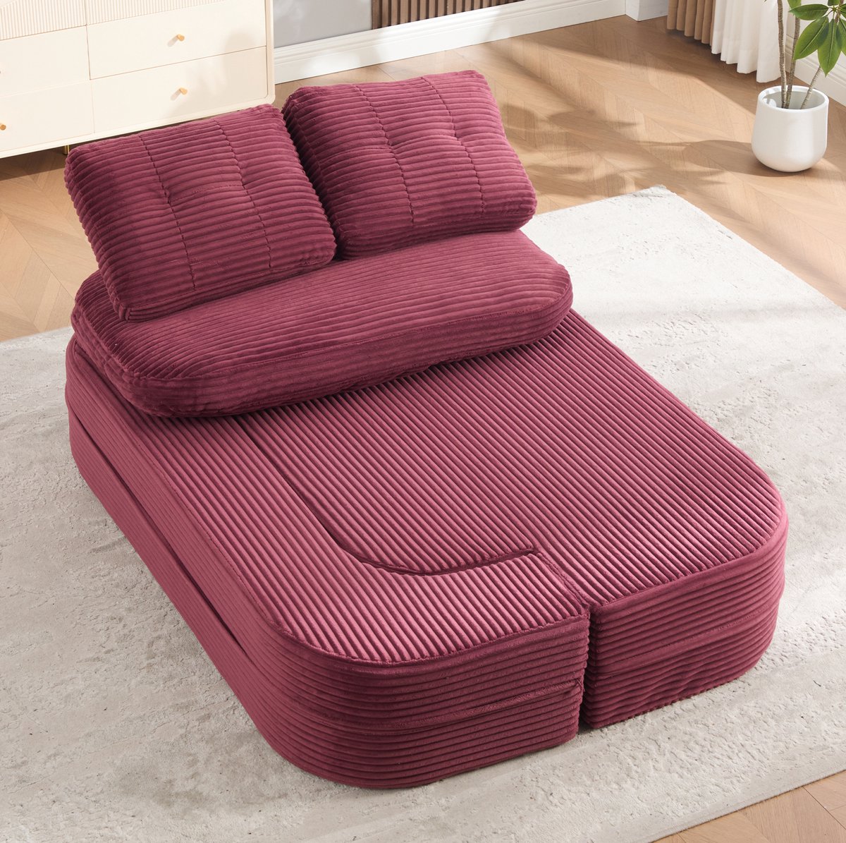 MIVRAY Slaapbank 165 x 97 x 61 cm - 2-in-1 Met Diepe Zitting En Hoge Rugleuning - Voor Woonkamer En Slaapkamer - Cord Wijnrood