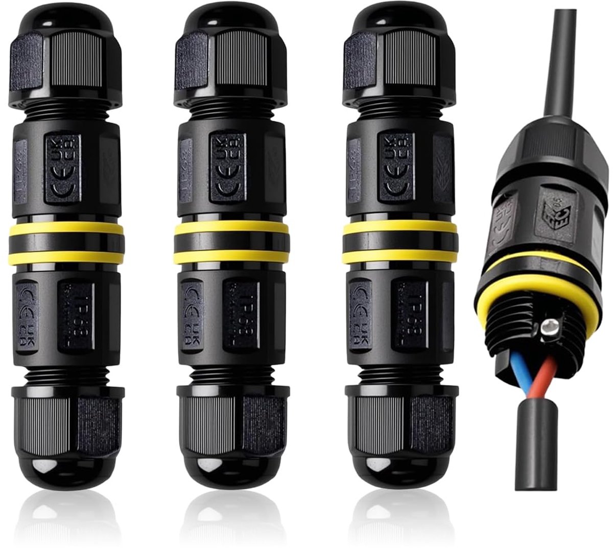 Waterdichte kabelconnectoren 3-polig - IP68 - robuust en duurzaam - ideaal voor buitengebruik - ShopVlot