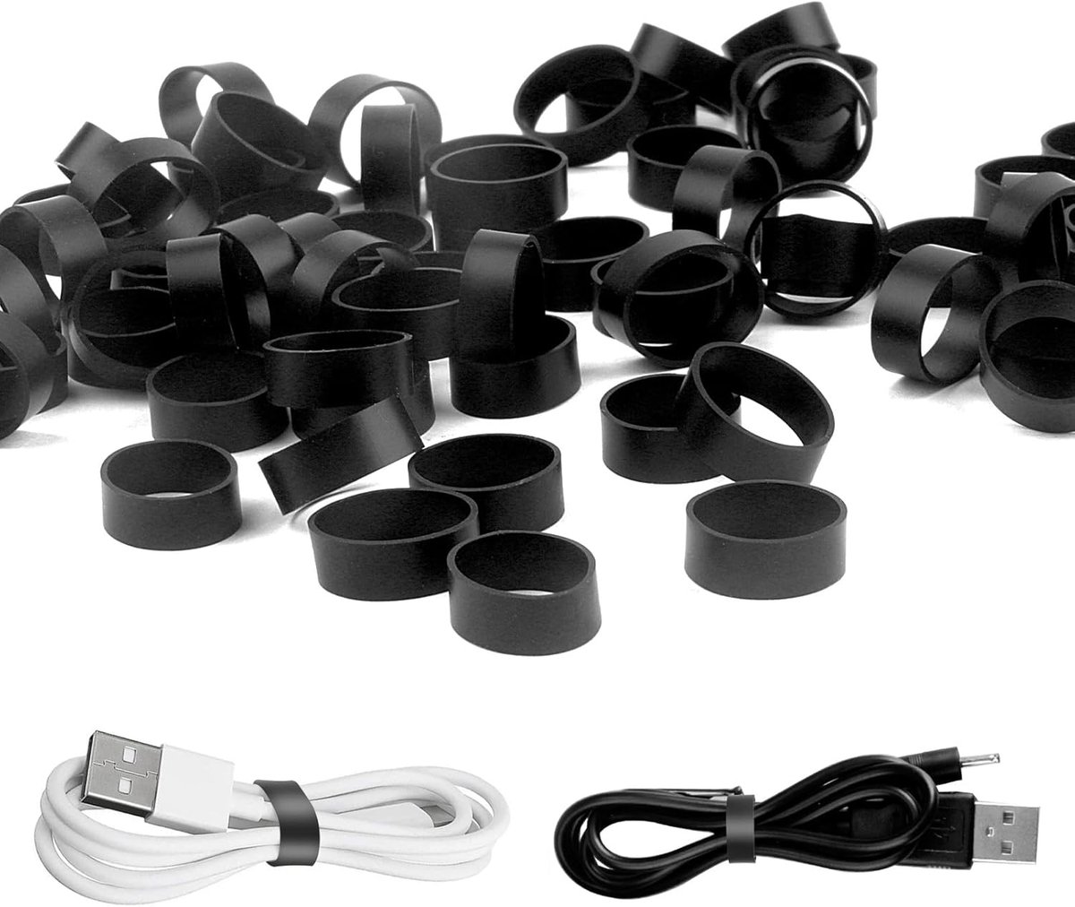 SnelShoppen - 100 Stuks Zwarte Silicone Rubber Bands 1.3cm Breed, Duurzame en Antislip Band voor Kabelbeheer, Thuis, Kantoor en Schoolorganisatie